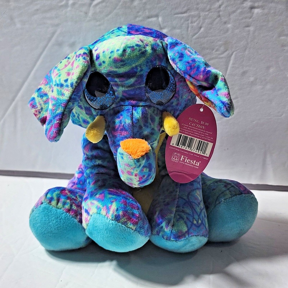 Fiesta Scribbleez Multicolor Elephant Large Glitter Eyes 8" Plush L74806 NEW